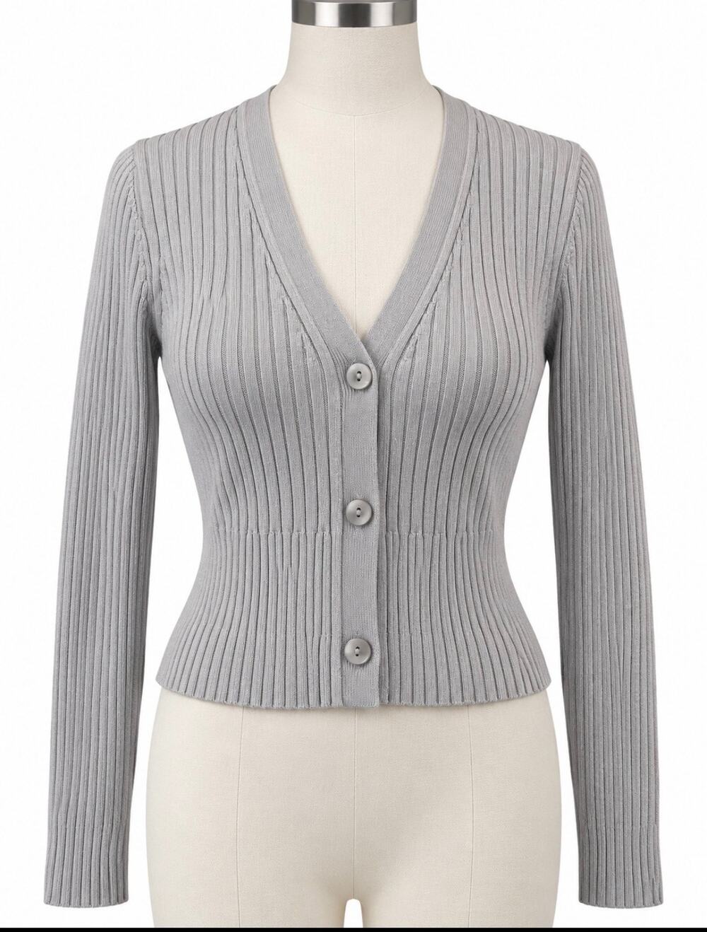 Abercrombie & Fitch Y2K Women’s Gray Ribbed V-Neck Button Cardigan Sweater S